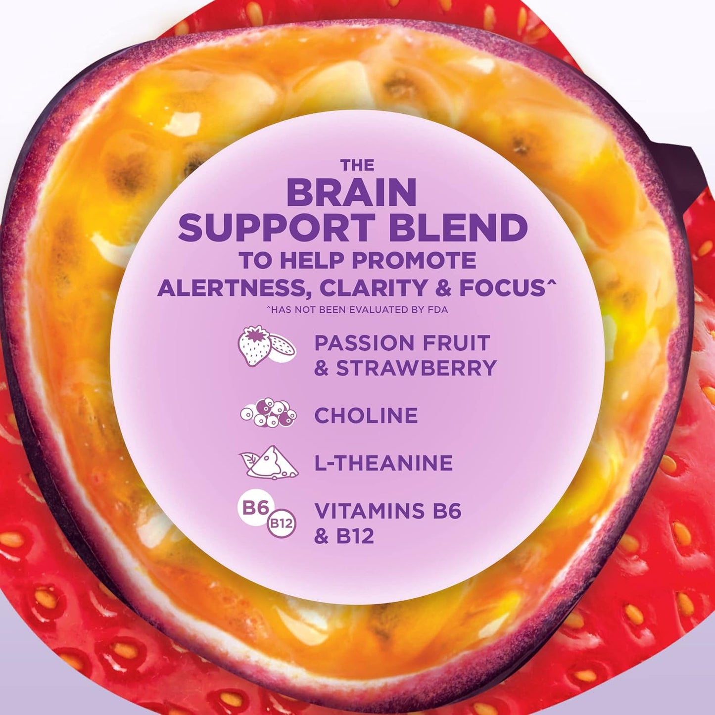 Real Fruit Powered Vitamin Chews with B6, B12, Choline, L-Theanine for Mental Clarity - Passion Fruit & Strawberry Gummy (60 Count)