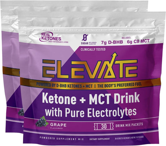 Real Ketones Exogenous Keto Drink Mix Powder with BHB, MCT, Electrolytes - Grape Tart Flavor for Rapid Ketosis (56 Servings)