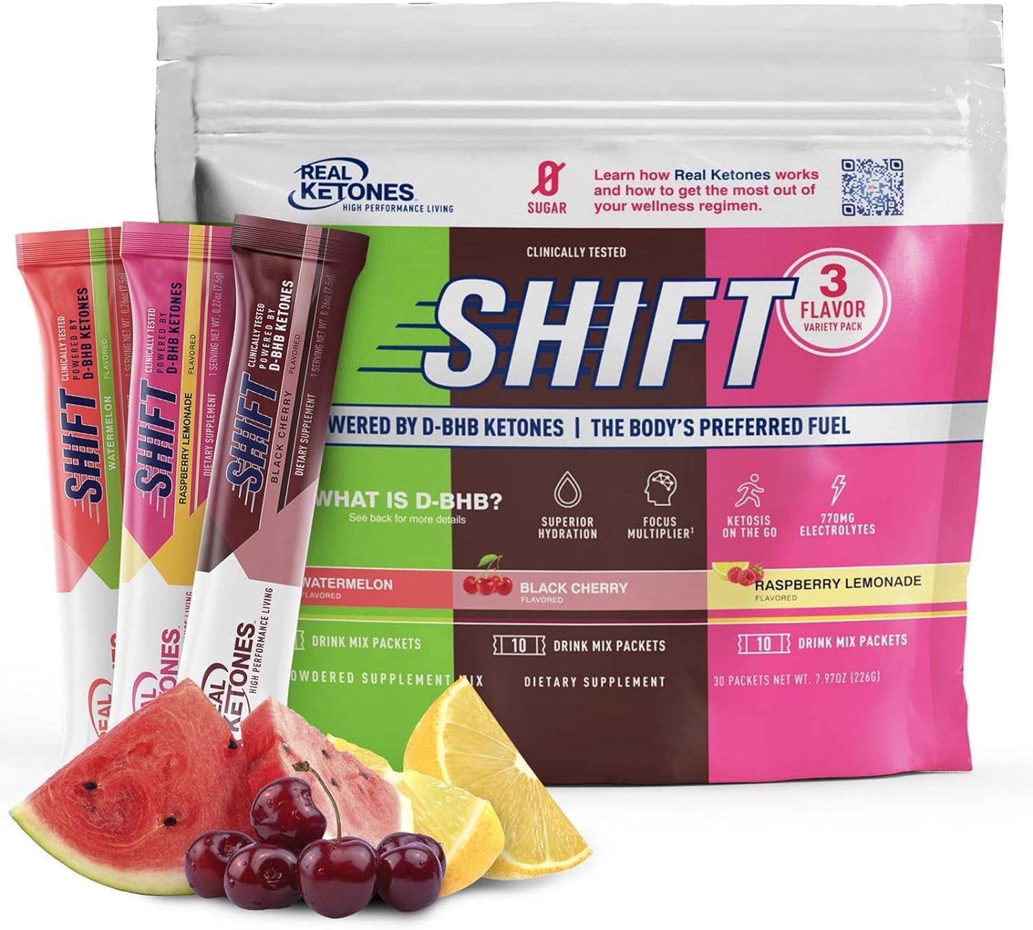 Real Ketones Keto Electrolyte Powder Drink Mix Packets - BHB Exogenous Ketones for Fasting with Hydrating Electrolytes - 30 Pack Variety Pack