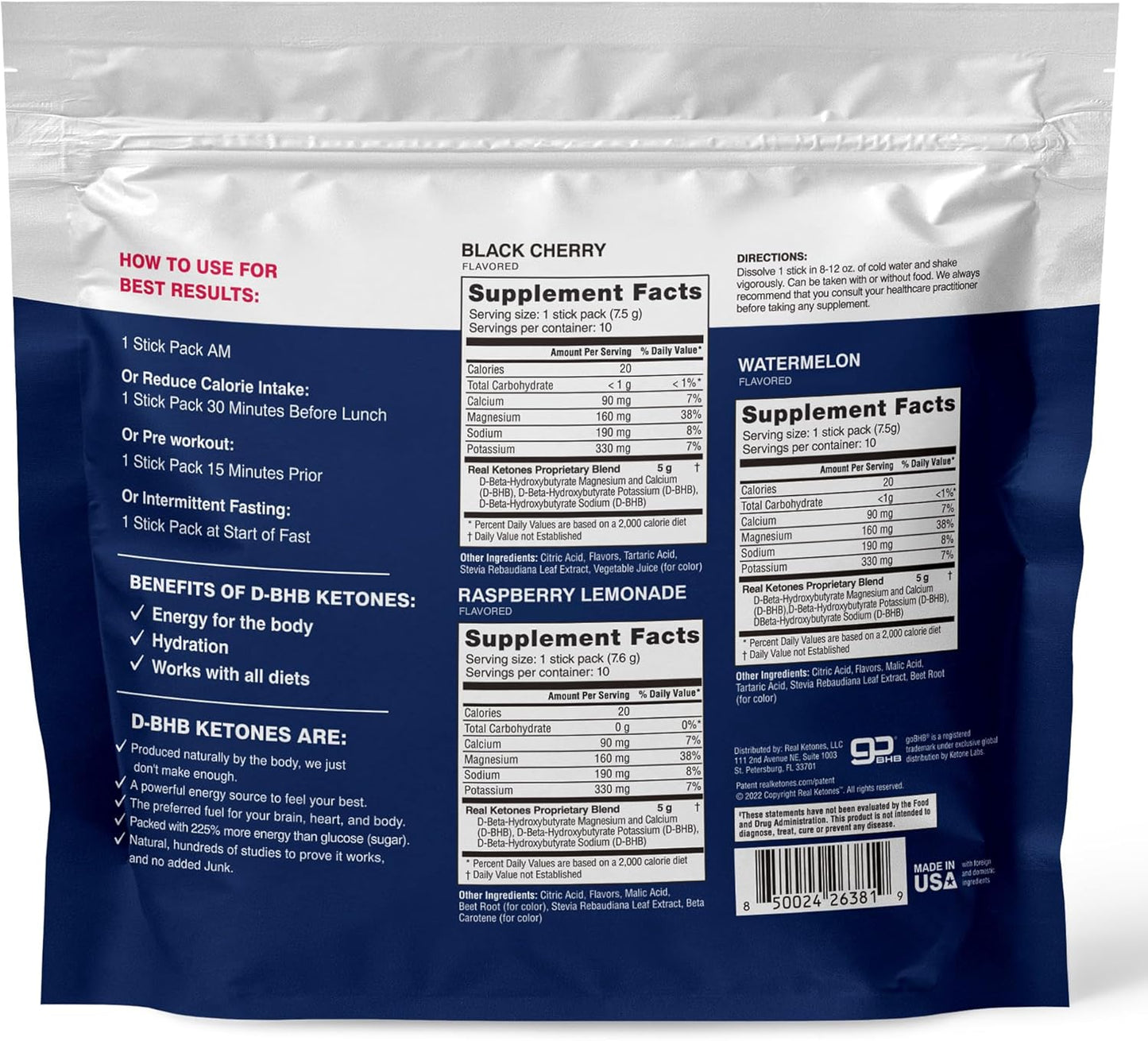Real Ketones Keto Electrolyte Powder Drink Mix Packets - BHB Exogenous Ketones for Fasting with Hydrating Electrolytes - 30 Pack Variety Pack