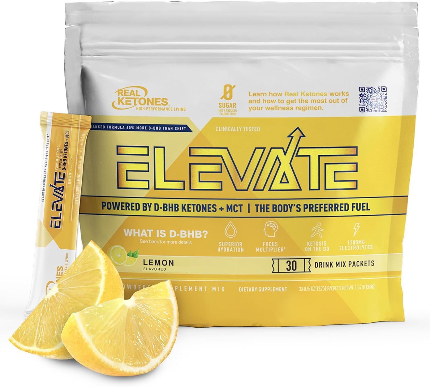 Real Ketones MCT & BHB Exogenous Ketones Electrolyte Powder Packets - 30 Pack Lemon Twist Flavor