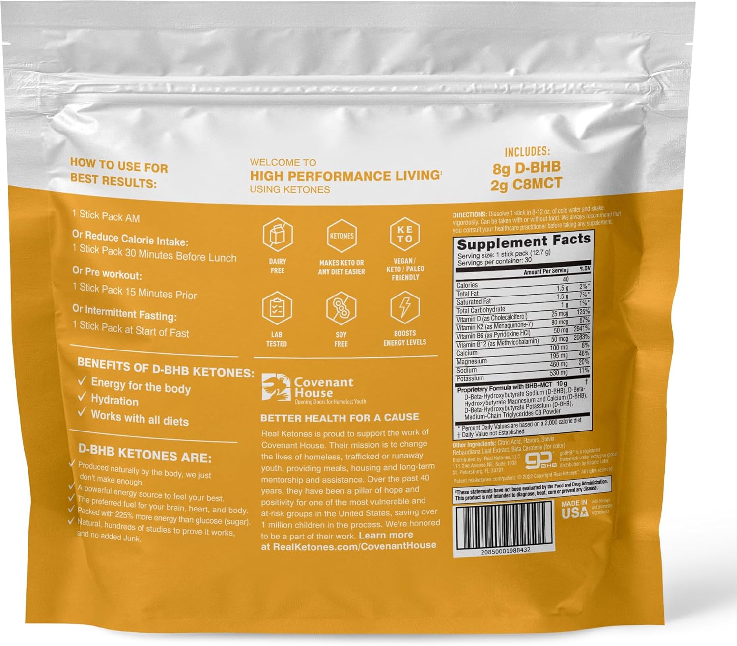 Real Ketones MCT & BHB Exogenous Ketones Electrolyte Powder Packets - 30 Pack Lemon Twist Flavor