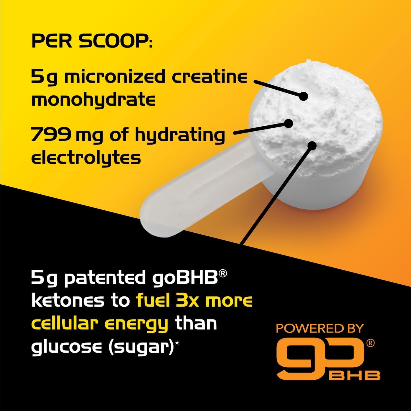 Real Ketones Micronized Creatine Monohydrate Powder - Stimulant-Free Pre-Workout Blend with 5g Creatine, goBHB Electrolytes, and Muscle Recovery Support - 30 Servings