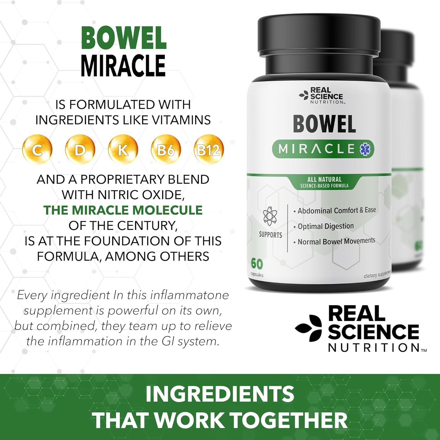 Real Science Nutrition Bowel Miracle: Natural Solution for Gut Health, Abdominal Discomfort, IBS Relief