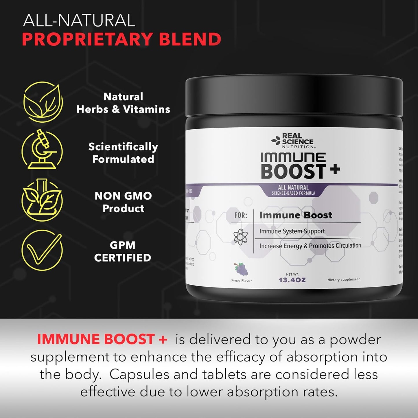 Real Science Nutrition Immune Boost Plus Powder | Natural Immunity Formula, Boosts Immune System Health, More Effective Than Elderberry, Zinc, Echinacea