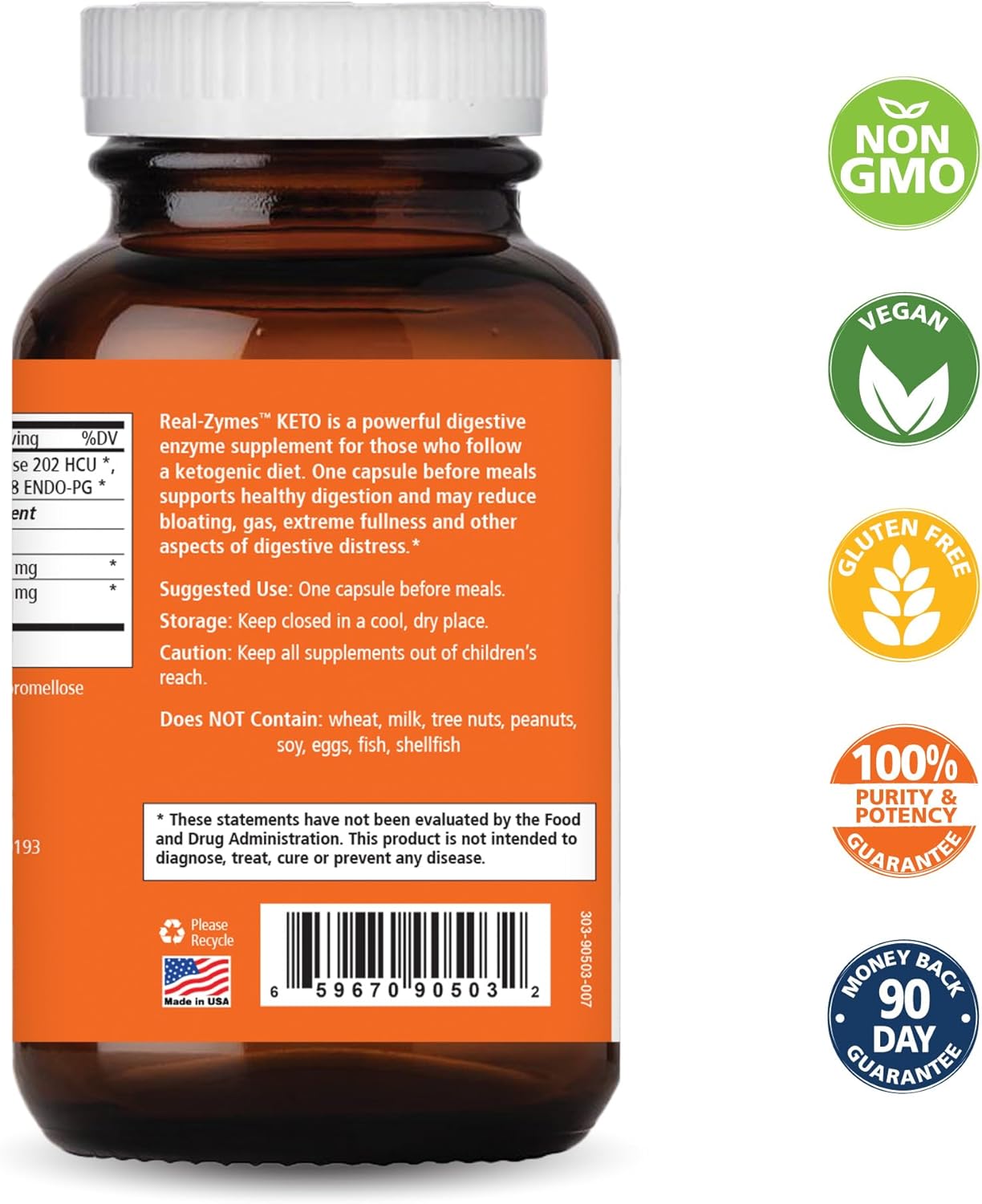 Real-Zymes™ KETO Digestive Enzymes Supplement with Probiotics - Natural Relief for Digestive Issues - 90 Capsules