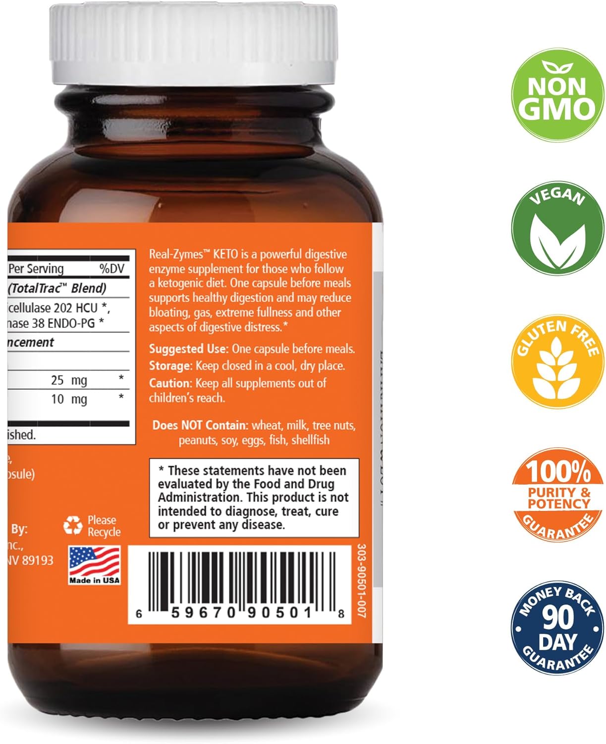 Real-Zymes™ KETO Digestive Enzymes Supplement with Probiotics - Natural Relief for Bloating, Gas, Diarrhea, IBS - 30 Capsules
