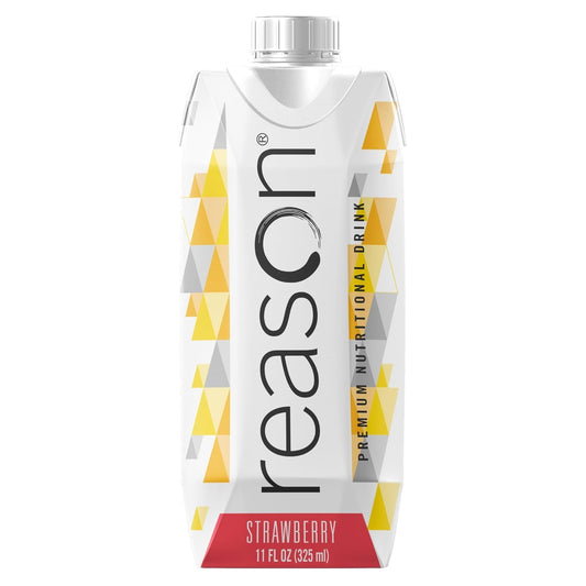 Reason Premium High Calorie Protein Drink - Soy, Gluten, and Artificial Sweetener-Free - Lactose-Friendly Strawberry Flavor - 11 oz, 12 Pack