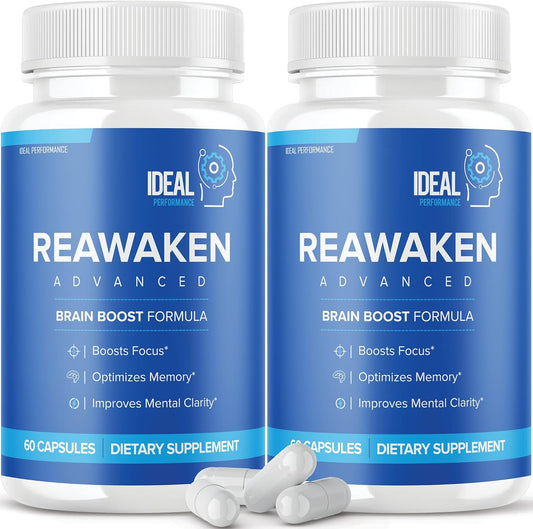 Reawaken Brain Boost Supplement for Memory - Advanced Formula - 2 Pack (120 Capsules) - Ideal Performance