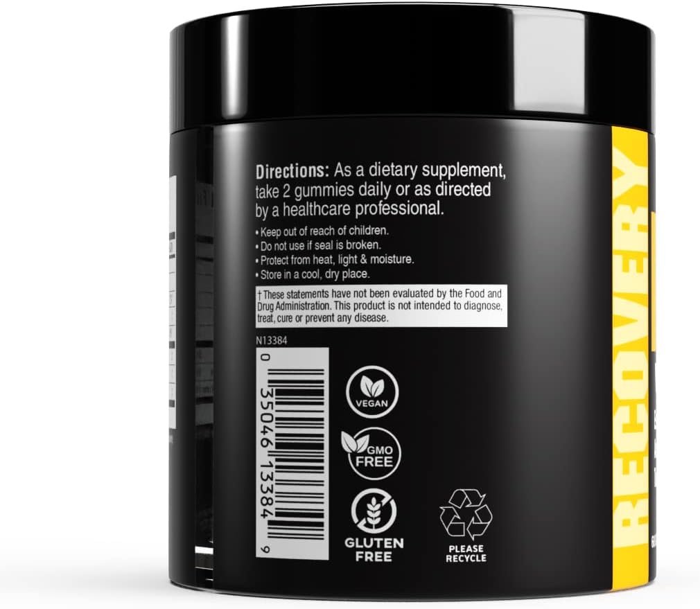 Recovery Accelerator Gummies with Essential Amino Acids, Ashwagandha, Curcumin, BCAAs - Citrus Flavor, 60 Gummies