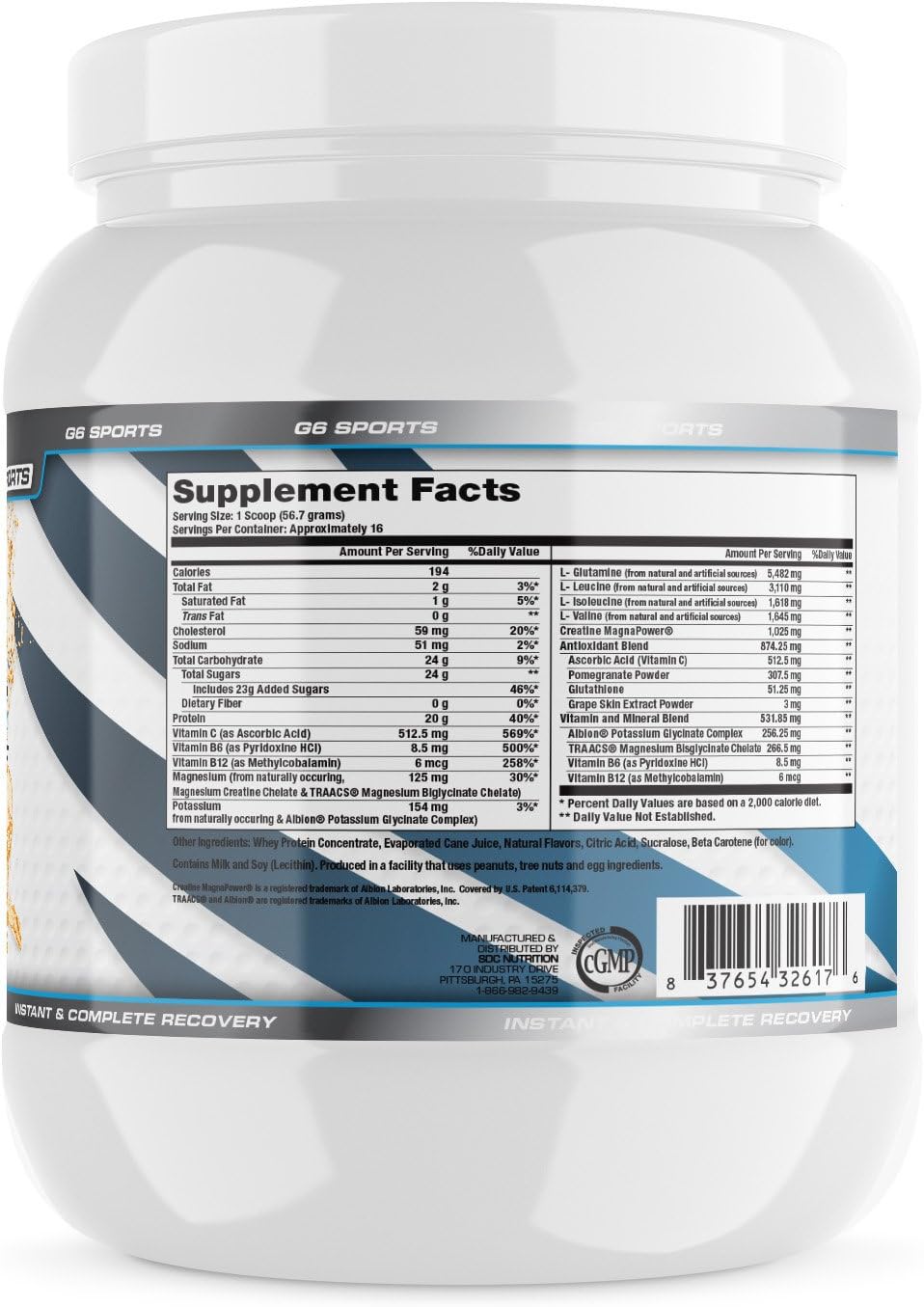 Recovery Formula with 11g BCAAs, 20g Whey Protein, and 1000mg Creatine - Orange Mango - 2lb Jar