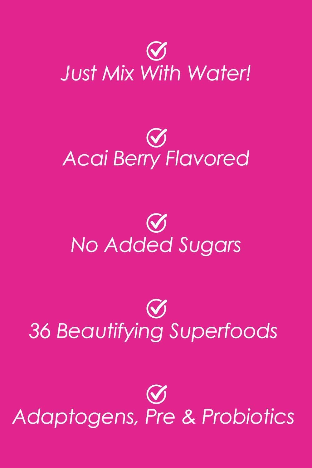 Red Acai Berry Beauty Juice Powder - Anti-Aging, Immunity Boost, Digestive Aid - Pre & Probiotics - 30 Servings