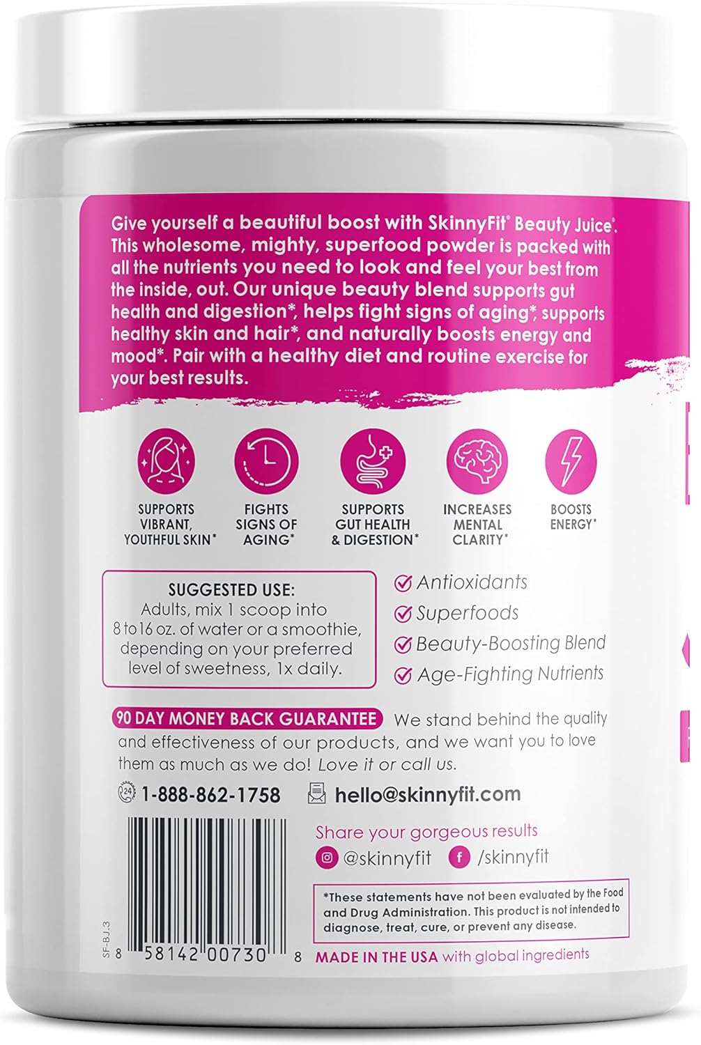 Red Acai Berry Beauty Juice Powder - Anti-Aging, Immunity Boost, Digestive Aid - Pre & Probiotics - 30 Servings