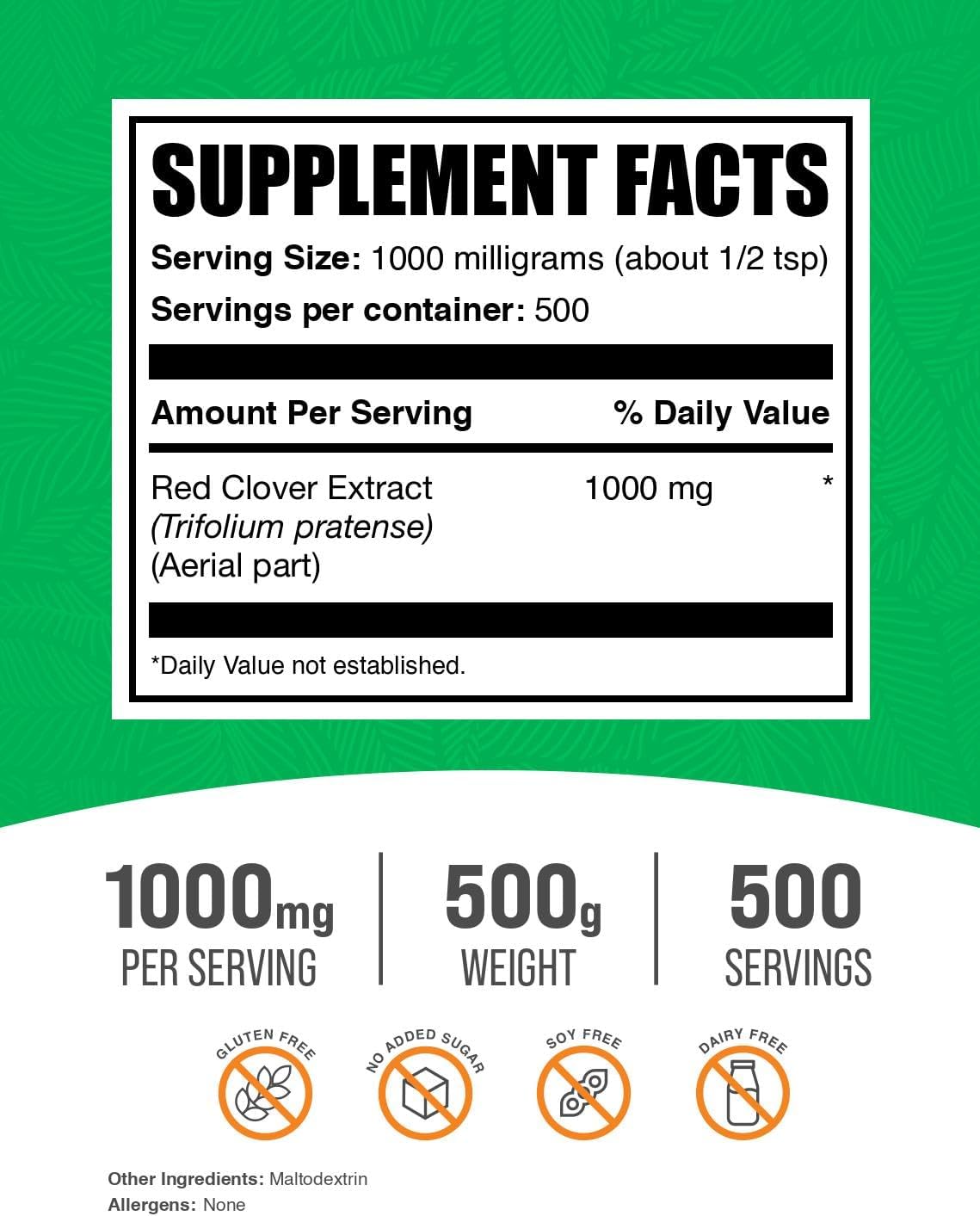 Red Clover Extract Powder - Antioxidant Supplement for Hair & Bones (500g) - BulkSupplements
