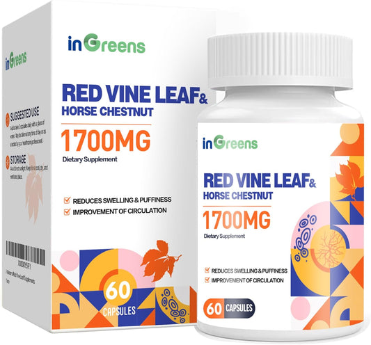 Red Vine Leaf & Horse Chestnut Extract Supplements for Vein & Skin Health - 1700mg - Circulation Support for Legs - 1 Pack
