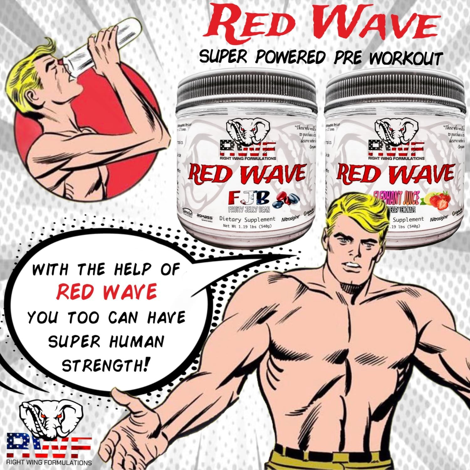 Red Wave Pre Workout Powder with Creatine - Fully Dosed Supplement for Men & Women, Citrulline, Beta-Alanine, 300mg Caffeine, Nootropics, Long Lasting Energy - 540g