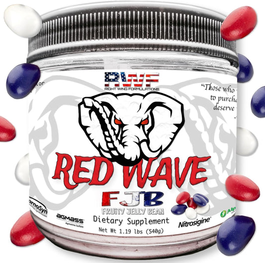Red Wave Pre-Workout Powder with Creatine for Men and Women - Citrulline, Beta-Alanine, Caffeine, Nootropics, Long Lasting Energy - 540g (Fruity Jelly Bean)