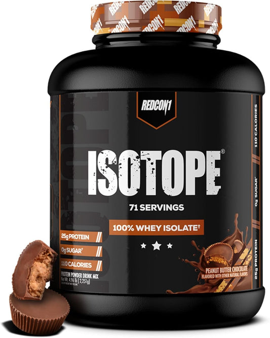 REDCON1 Isotope Peanut Butter Chocolate Whey Isolate: Keto-Friendly, Low Carb, Zero Sugar Protein Powder (71 Servings)