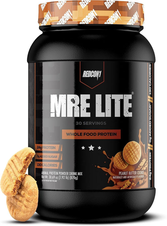 Redcon1 MRE Lite Peanut Butter Cookie Protein Powder - Low Carb Meal Replacement with Animal Protein Blends - Digestible Supplement with MCT Oils (30 Servings)