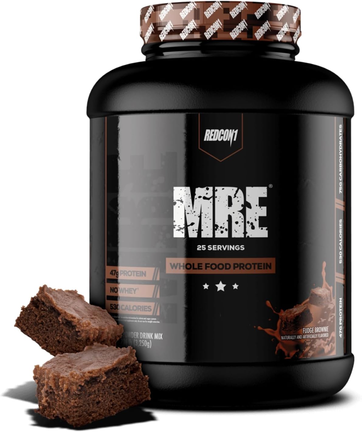 Redcon1 MRE Protein Powder - Fudge Brownie Flavor, Made with MCT Oil & Whole Foods for Muscle Recovery - Natural Ingredients Meal Replacement (25 Servings)
