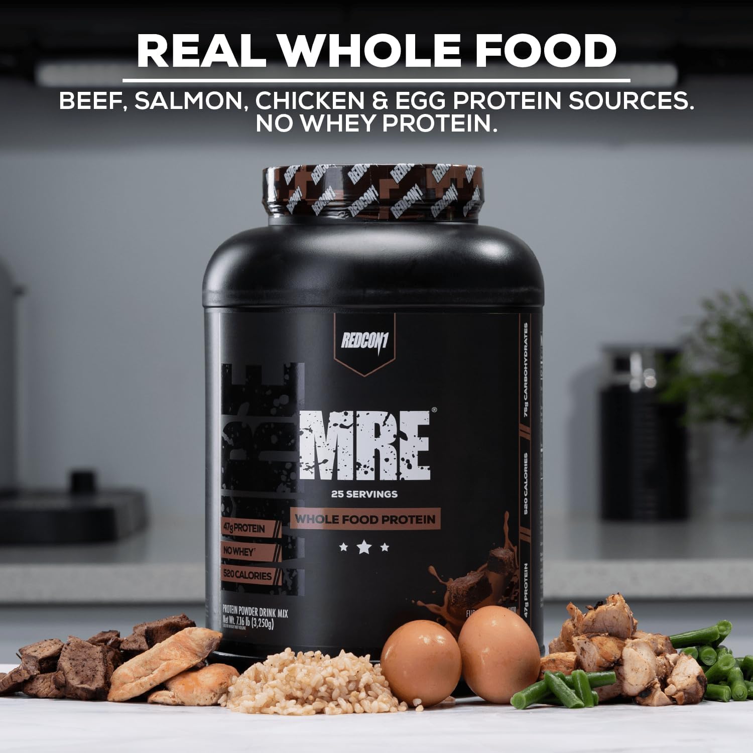 Redcon1 MRE Protein Powder - Fudge Brownie Flavor, Made with MCT Oil & Whole Foods for Muscle Recovery - Natural Ingredients Meal Replacement (25 Servings)