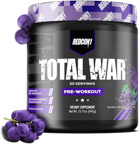 REDCON1 Total War Pre-Workout - Grape Flavor, 30 Servings (15.56 oz / 441g)