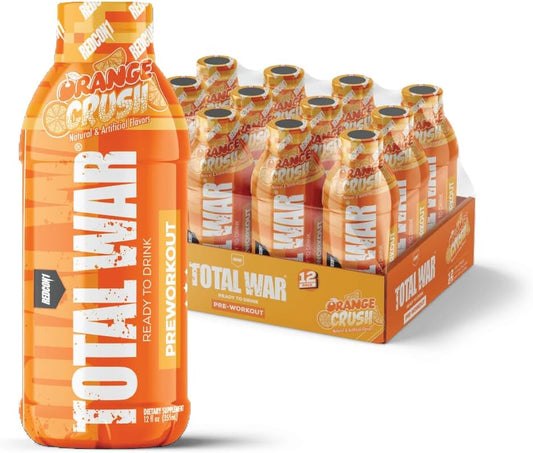 REDCON1 Total War RTD Pre Workout Drink - Orange Crush Flavor, Endurance Boost, Keto-Friendly Formula with Amino Acids and Citrulline Malate - 12 Servings for Men & Women