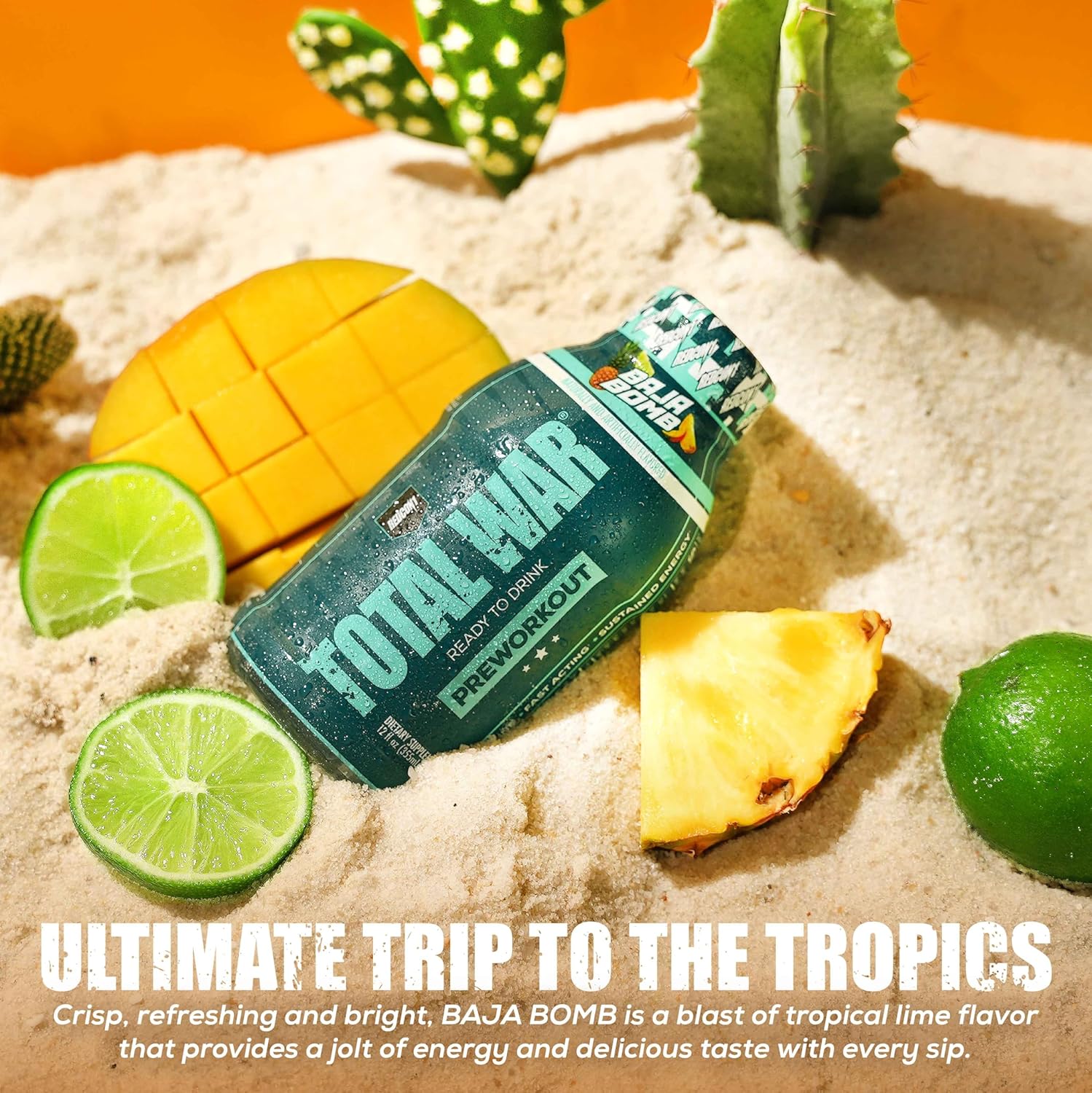 REDCON1 Total War RTD Preworkout, Baja Bomb Flavor - 350mg Caffeine, Beta Alanine, Citrulline Malate for Pump - 12 Pack