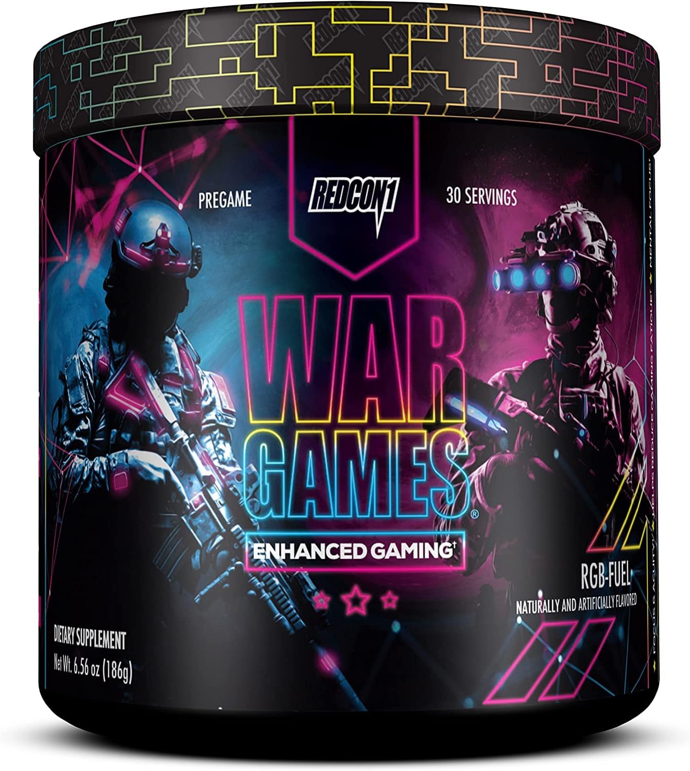 REDCON1 War Games RGB-Fuel Focus Formula with Nootropics - Keto Friendly Supplement with Green Tea Extract, Yerba Mate, TeaCrine & Dynamine (30 Servings)