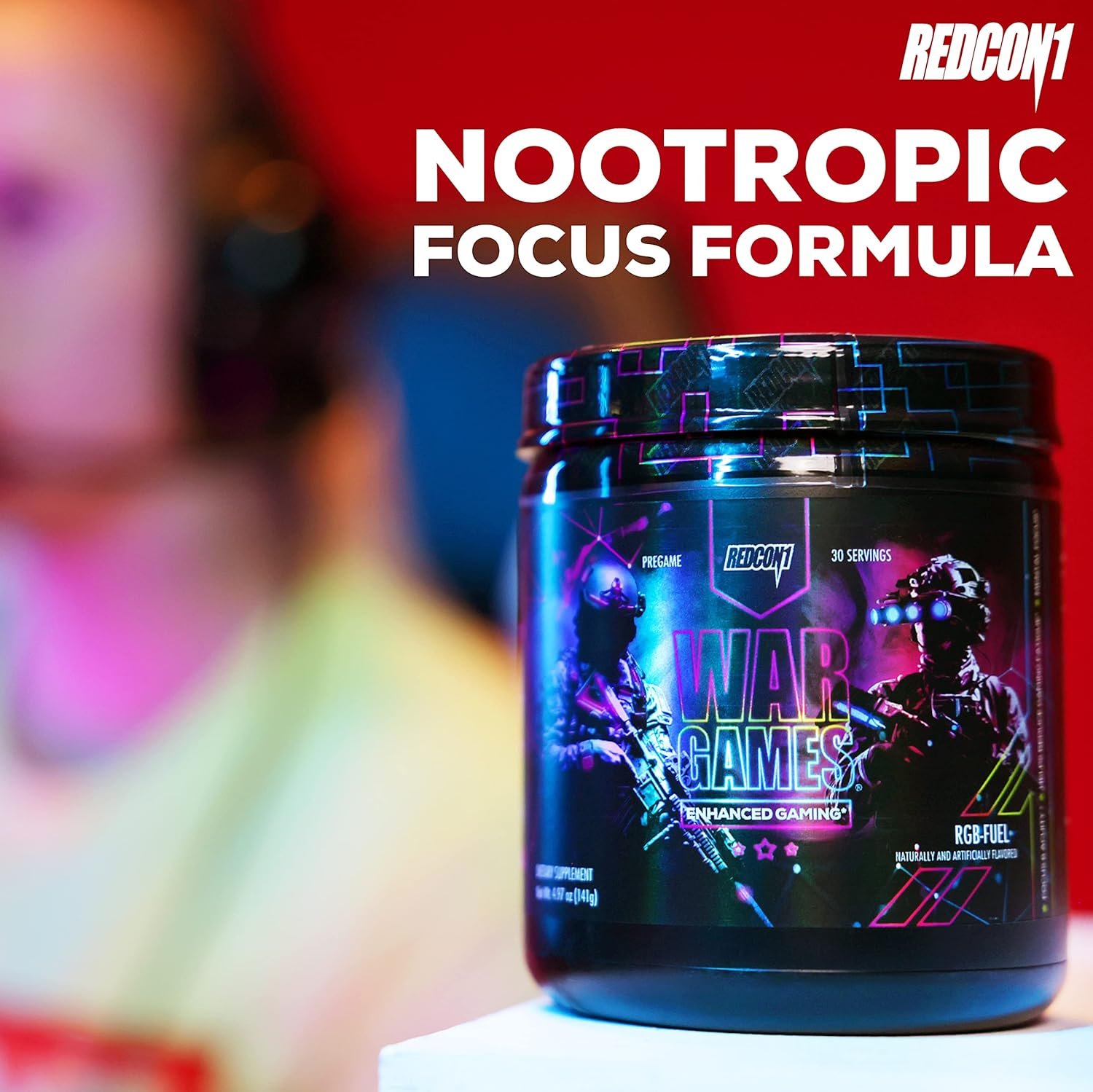 REDCON1 War Games RGB-Fuel Focus Formula with Nootropics - Keto Friendly Supplement with Green Tea Extract, Yerba Mate, TeaCrine & Dynamine (30 Servings)