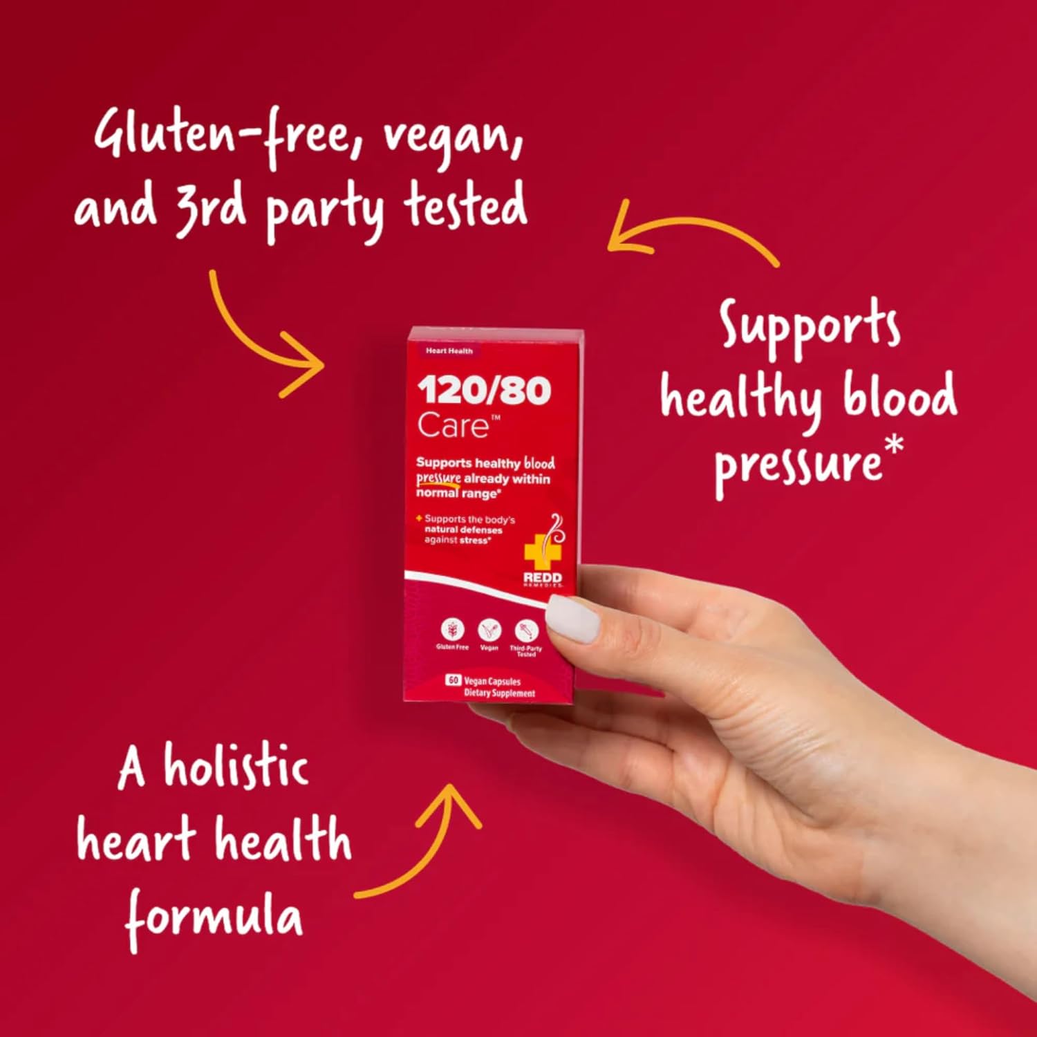 Redd Remedies 120/80 Care: Heart Health & Natural Blood Pressure Support - 60 Vegan Capsules