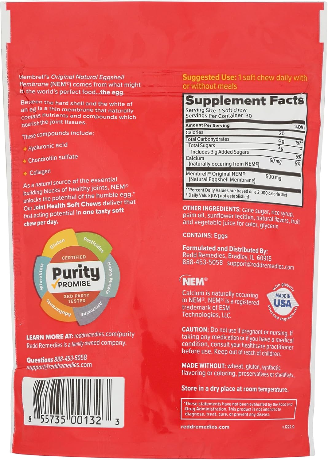 Redd Remedies Joint Health Original Soft Chews - Black Cherry Flavor, Supports Connective Tissue & Cartilage Strength, 30 Count