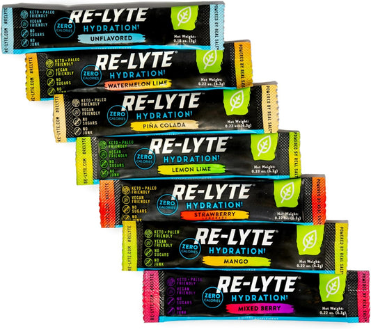 REDMOND Re-Lyte Hydration Electrolyte Drink Mix Variety Pack - 7 Stick Packs for On-the-Go Hydration