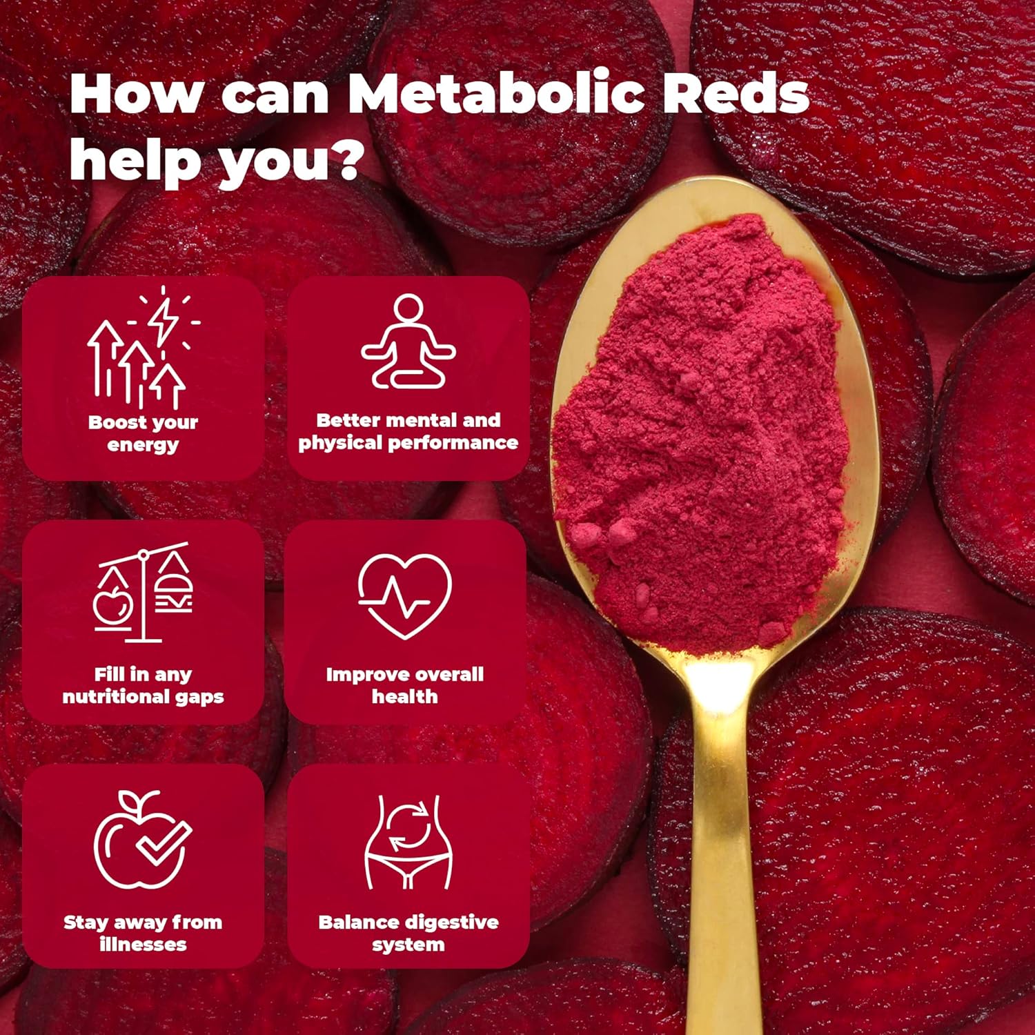 Reds Superfoods Powder: Low-Calorie Fruit & Veg Adaptogen Drink with Beetroot, Polyphenols, Probiotics - Antioxidant Energy Boost, 30 Servings
