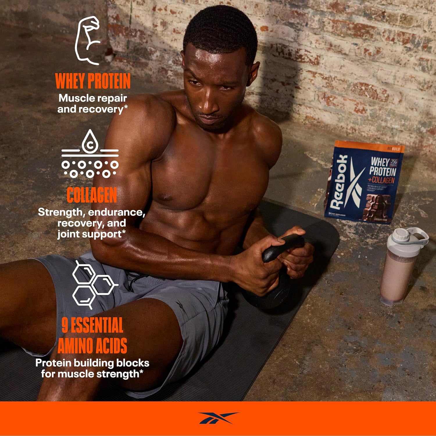 Reebok ReeBuild Whey Protein + Collagen Powder - 25g Protein, 9 Amino Acids - Muscle Growth, Joint & Gut Health - Chocolate Fudge Flavor