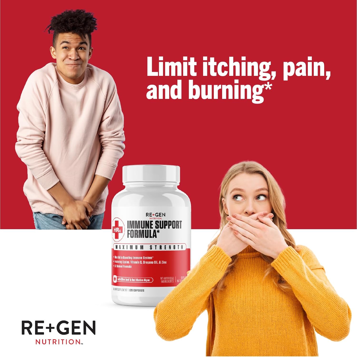 Re+Gen Nutrition Immune Support Supplement with Zinc, Vitamin C, L lysine & Oregano Oil - 120 Capsules for Strong Immunity in Men & Women