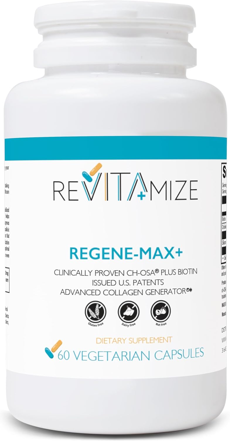 Regene-MAX+ Plus Biotin Supplement for Hair, Skin, Nails. Enhance Collagen, Reduce Wrinkles (60 Capsules)
