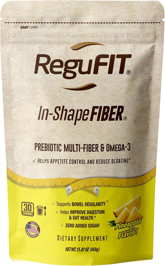 REGUFIT Pineapple Fiber Powder for Bloating Relief, Gut Health, Regularity - Prebiotic Superfood with Omega-3 ALA, 30 Servings