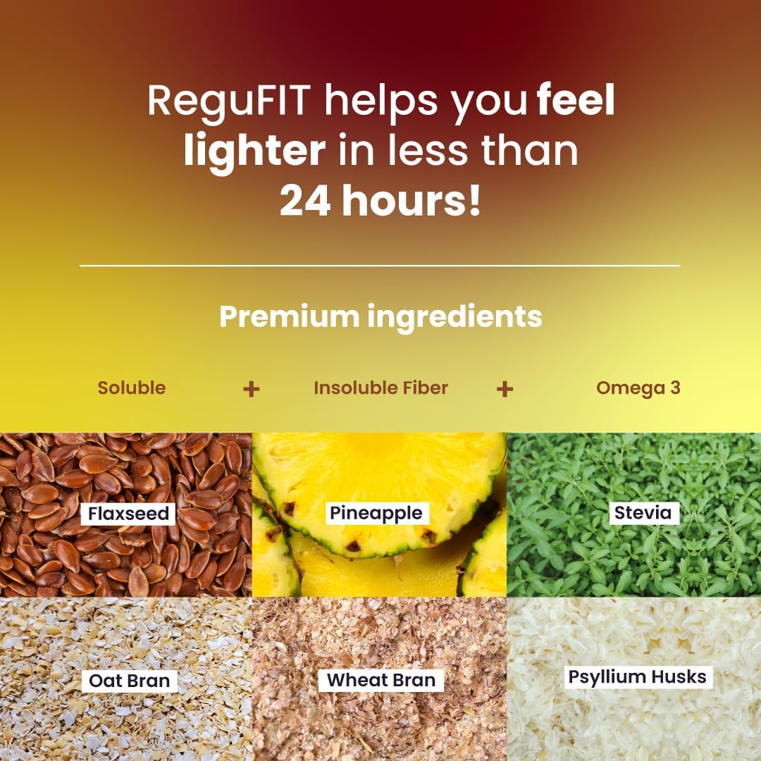 REGUFIT Pineapple Fiber Powder for Bloating Relief, Gut Health, Regularity - Prebiotic Superfood with Omega-3 ALA, 30 Servings