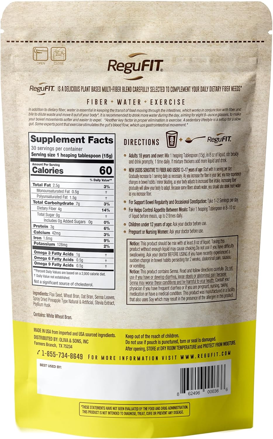 REGUFIT Pineapple Fiber Powder for Bloating Relief, Gut Health, Regularity - Prebiotic Superfood with Omega-3 ALA, 30 Servings