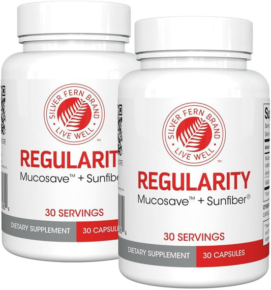 Regularity Digestive Supplement with Mucosave FG & SunFiber - 60 Capsules, 2 Bottles, 60 Day Supply
