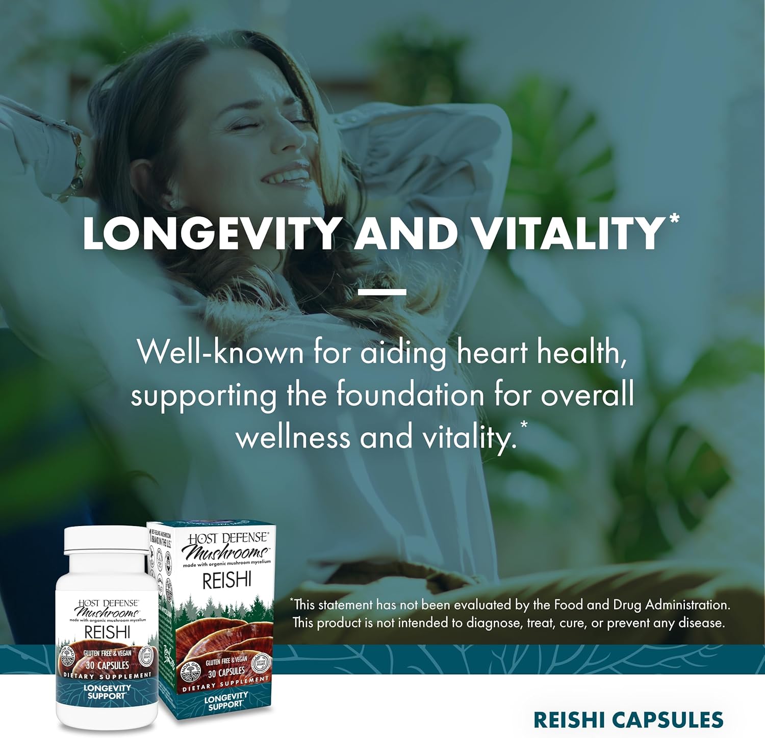 Reishi Mushroom Capsules for Heart, Immune, Energy, & Well-Being Support - 30 Capsules