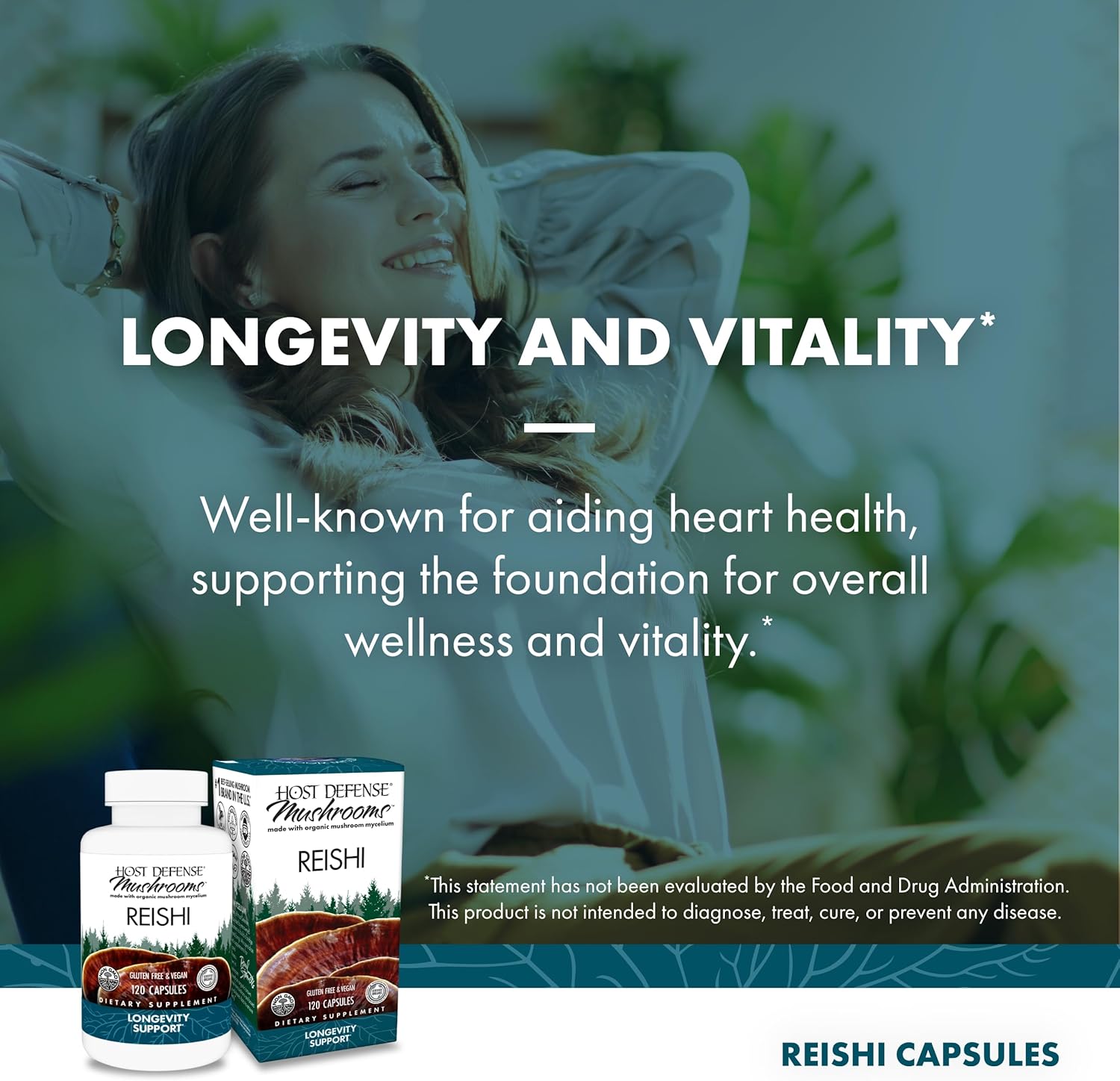 Reishi Mushroom Capsules for Heart, Immune Health, Energy, and Vitality - 120 Capsules
