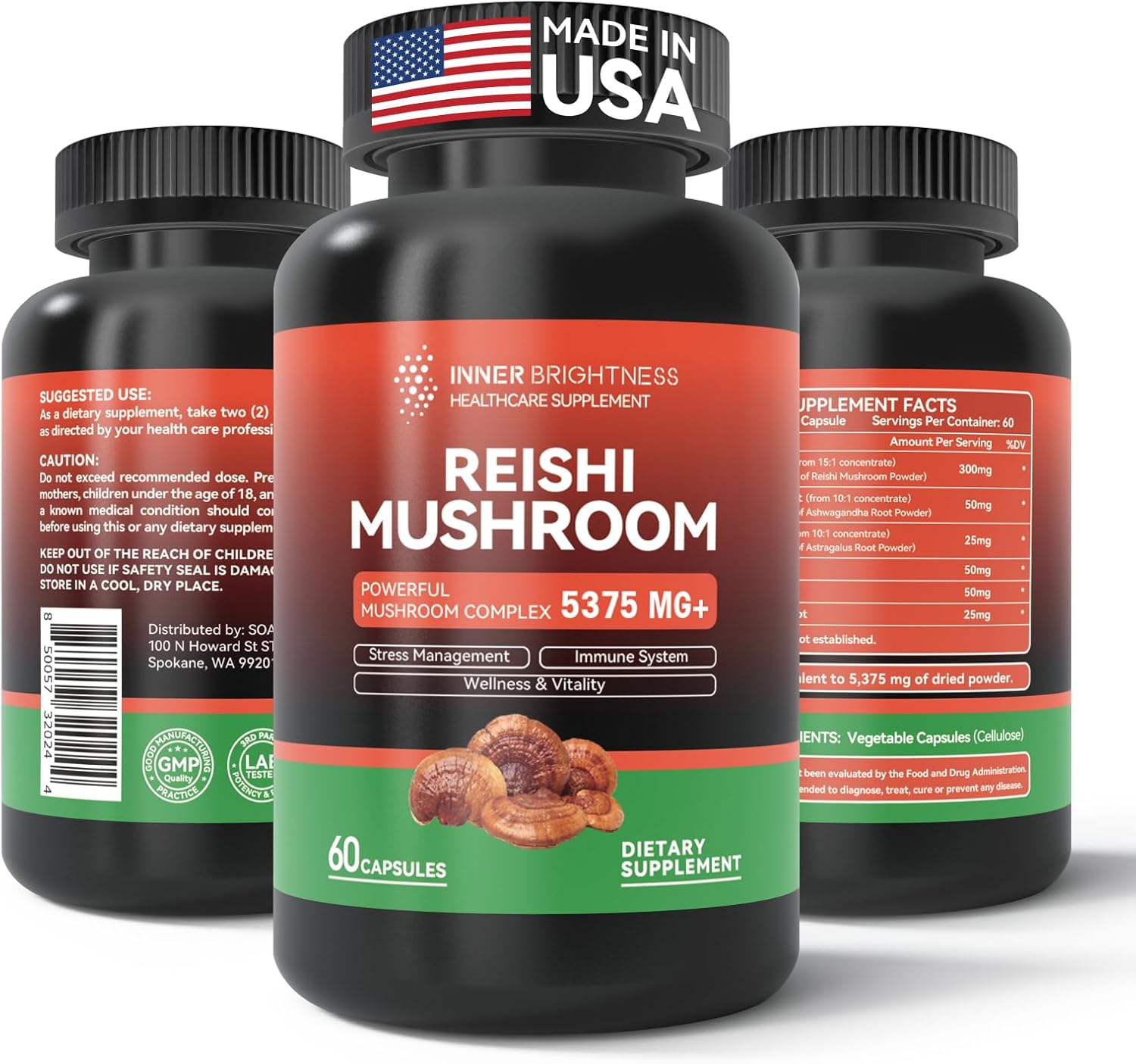 Reishi Mushroom Capsules with Cordyceps, Chaga, & Ashwagandha - Immune Health & Energy Support, 60 Count