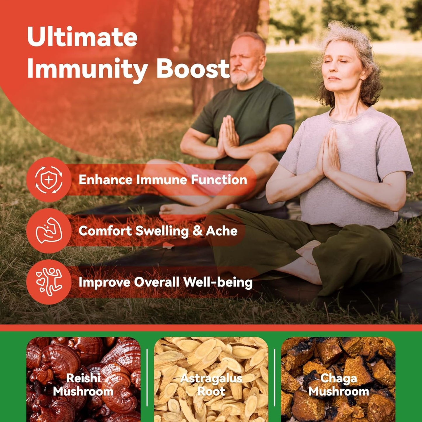Reishi Mushroom Capsules with Cordyceps, Chaga, & Ashwagandha - Immune Health & Energy Support, 60 Count