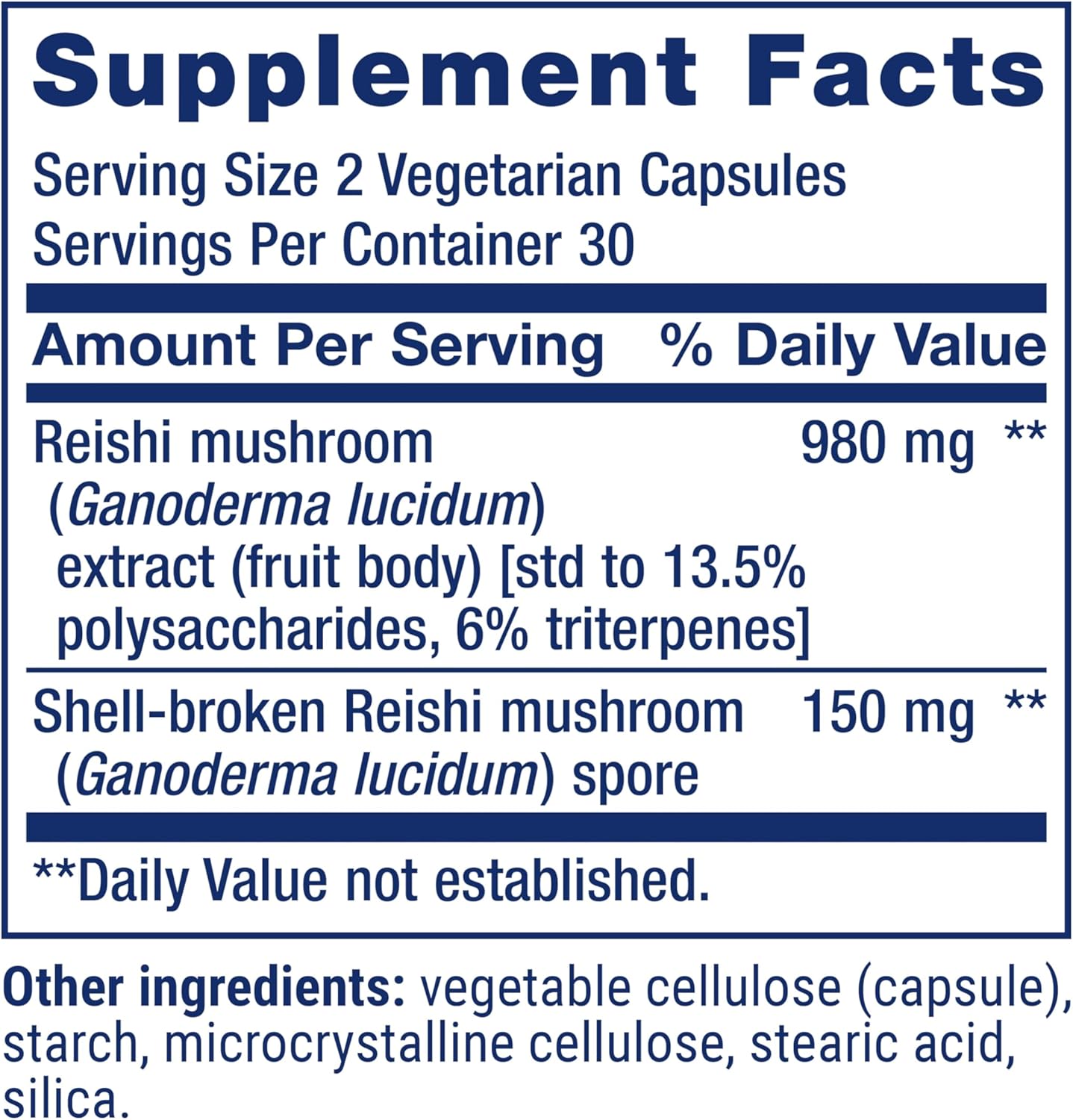 Reishi Mushroom Complex Supplement for Immune Support - Ganoderma Lucidum Extract - Gluten-Free, Non-GMO, Vegetarian - 60 Capsules for Life Extension