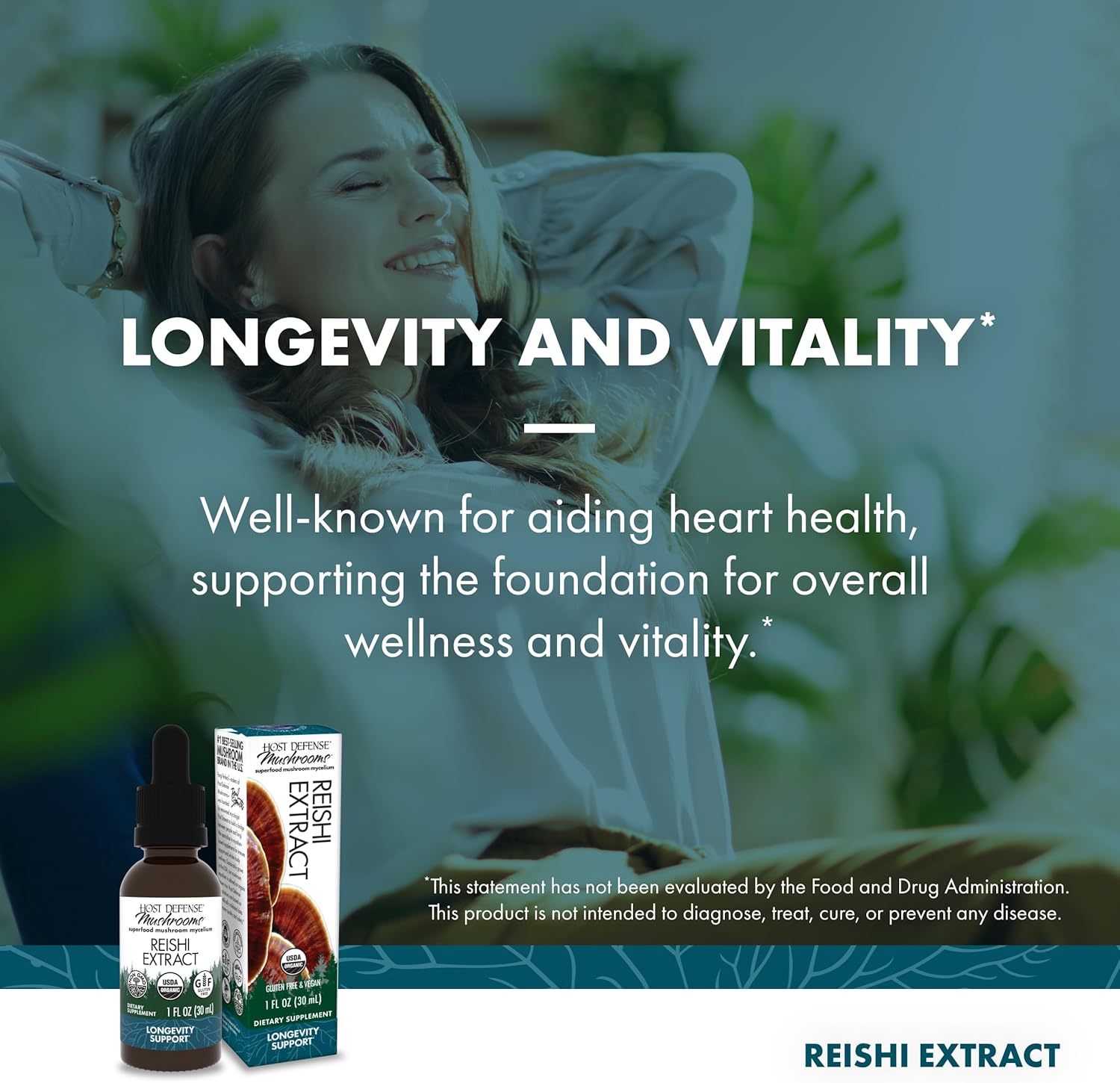 Reishi Mushroom Extract for Heart, Immune Health & Energy Support - 1 fl oz (30 Servings)