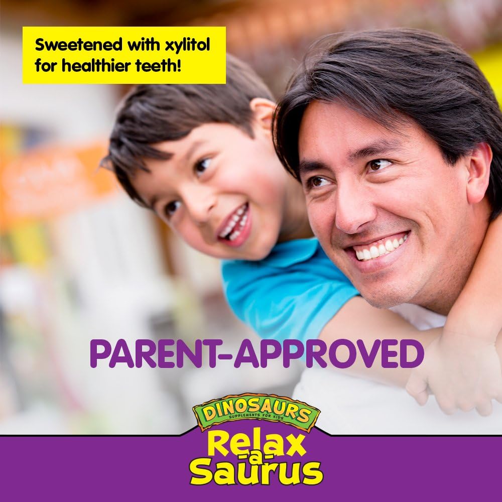 Relax-a-Saurus Kids Stress Support Supplement - Grape Flavor - 90 Chewables - Herbal Blend - L-Theanine - 60-Day Guarantee