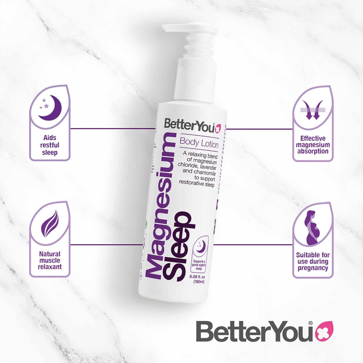 Relax & Relieve with BetterYou Magnesium Sleep Body Lotion - Lavender & Chamomile Blend - 6.08 oz