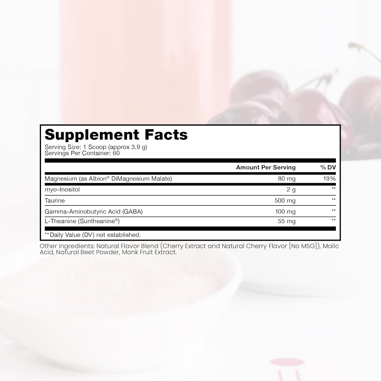 Relaxed Mood & Blood Pressure Support Supplement - Cherry Flavor | 60 Servings | Myo-inositol, Di-Magnesium Malate, GABA, Taurine, & L-Theanine